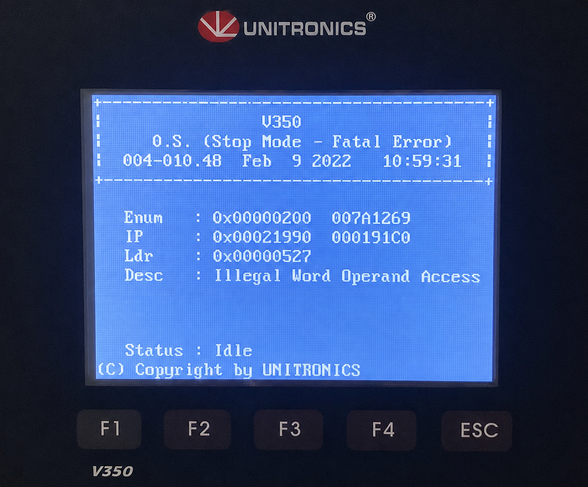 PLC fatal error screen